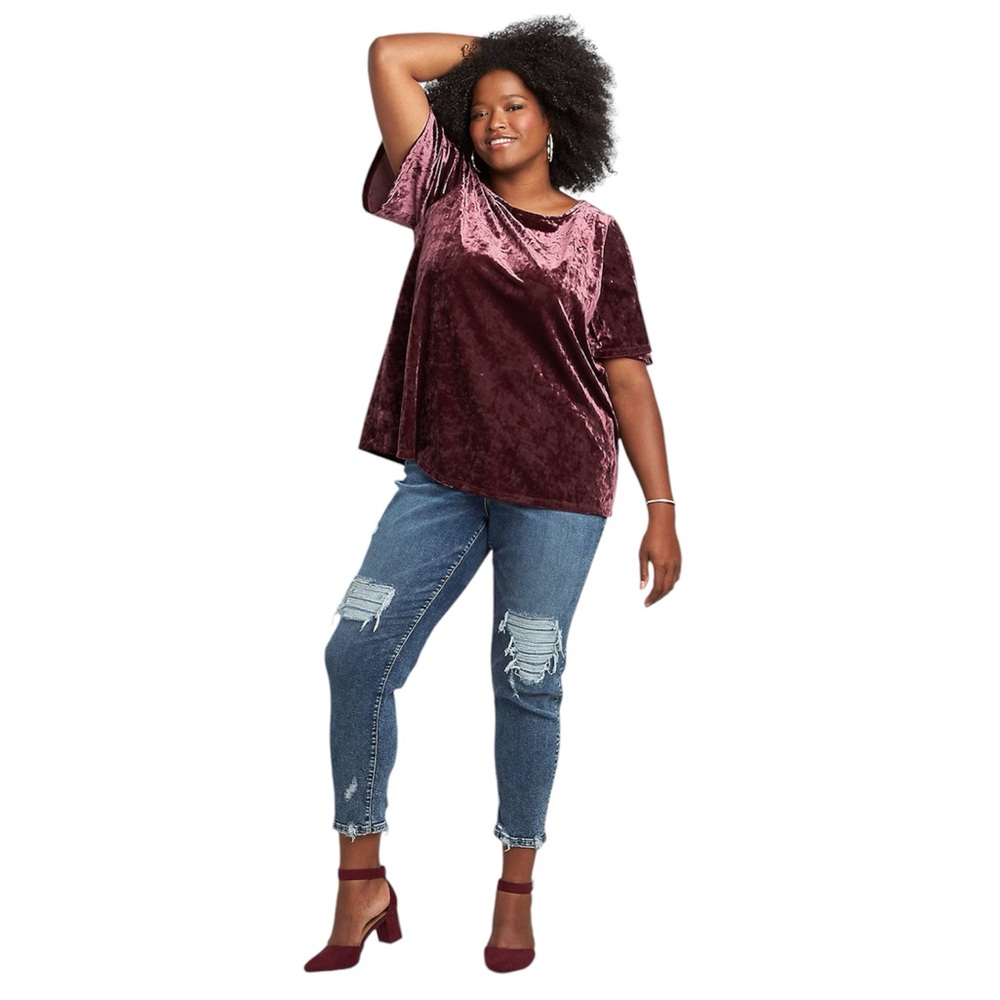 Lane Bryant Crushed Velvet Flutter-Sleeve Top in Winetasting Purple Short Sleeve